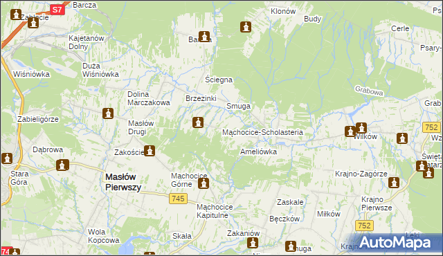 mapa Mąchocice-Scholasteria, Mąchocice-Scholasteria na mapie Targeo