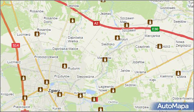 mapa Maciejów gmina Zgierz, Maciejów gmina Zgierz na mapie Targeo