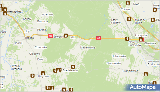 mapa Maciejowice gmina Głowaczów, Maciejowice gmina Głowaczów na mapie Targeo