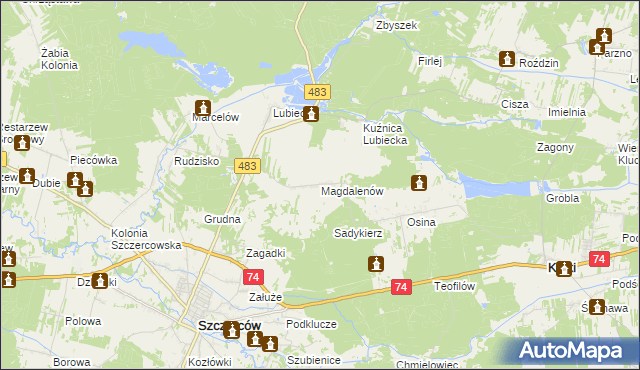 mapa Magdalenów gmina Szczerców, Magdalenów gmina Szczerców na mapie Targeo