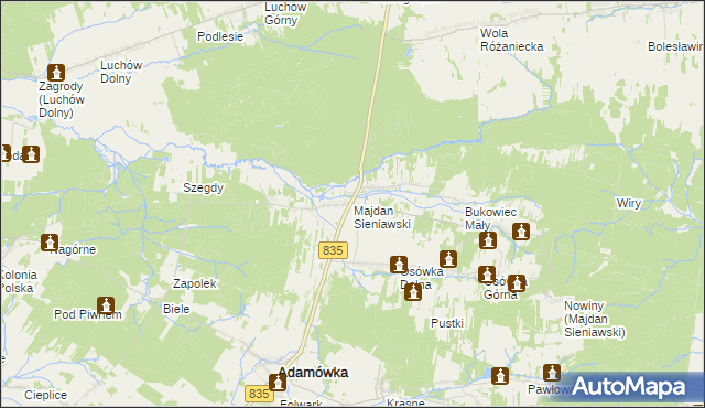 mapa Majdan Sieniawski, Majdan Sieniawski na mapie Targeo