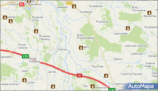 mapa Majdany gmina Dąbie, Majdany gmina Dąbie na mapie Targeo