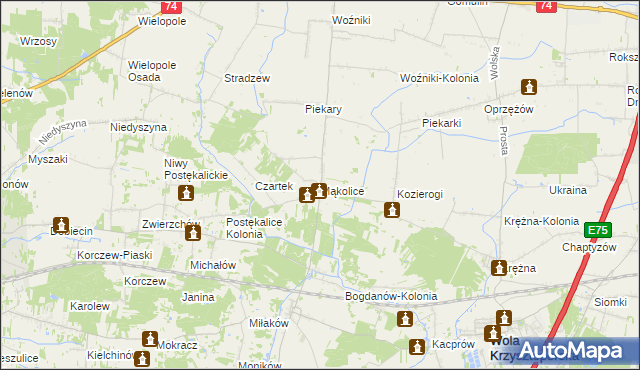 mapa Mąkolice gmina Wola Krzysztoporska, Mąkolice gmina Wola Krzysztoporska na mapie Targeo