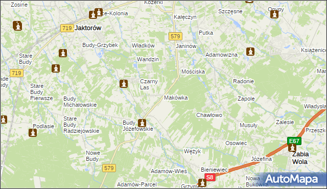 mapa Makówka gmina Grodzisk Mazowiecki, Makówka gmina Grodzisk Mazowiecki na mapie Targeo