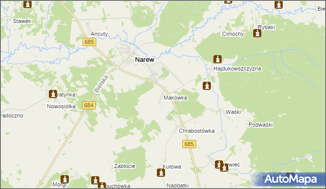 mapa Makówka gmina Narew, Makówka gmina Narew na mapie Targeo