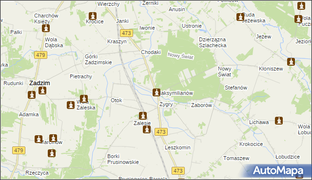 mapa Maksymilianów gmina Zadzim, Maksymilianów gmina Zadzim na mapie Targeo