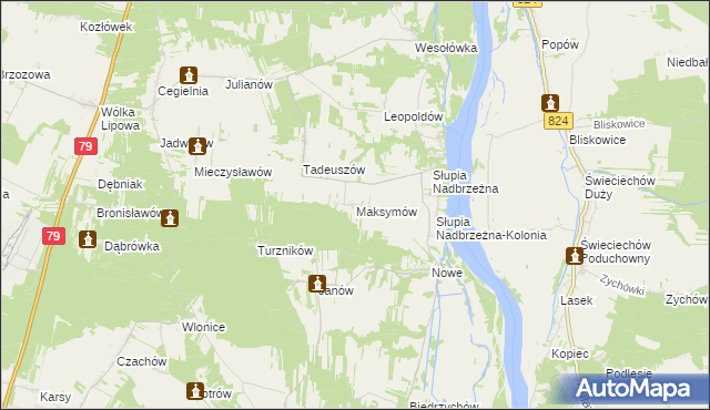 mapa Maksymów gmina Tarłów, Maksymów gmina Tarłów na mapie Targeo