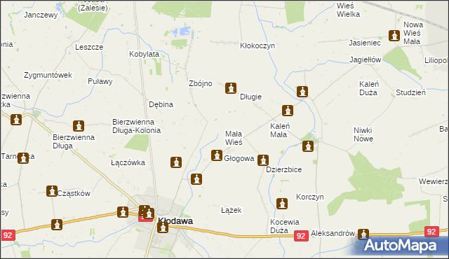 mapa Mała Wieś gmina Kłodawa, Mała Wieś gmina Kłodawa na mapie Targeo