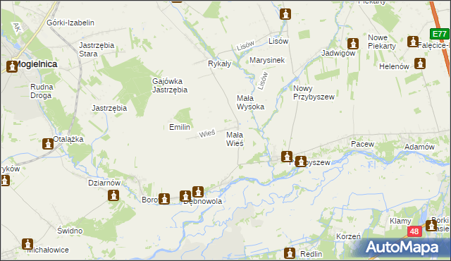 mapa Mała Wieś gmina Promna, Mała Wieś gmina Promna na mapie Targeo