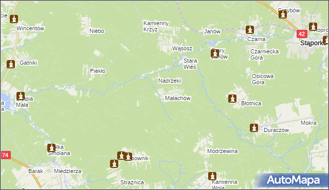 mapa Małachów gmina Końskie, Małachów gmina Końskie na mapie Targeo