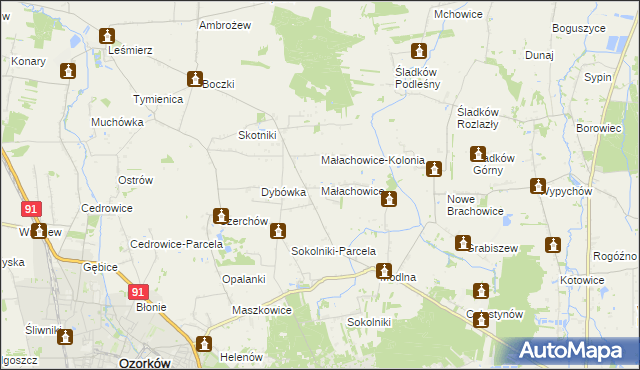 mapa Małachowice, Małachowice na mapie Targeo