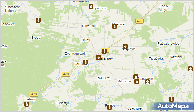 mapa Malanów powiat turecki, Malanów powiat turecki na mapie Targeo