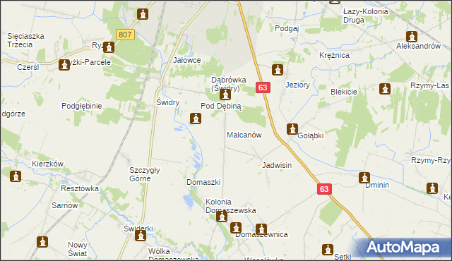 mapa Malcanów gmina Łuków, Malcanów gmina Łuków na mapie Targeo