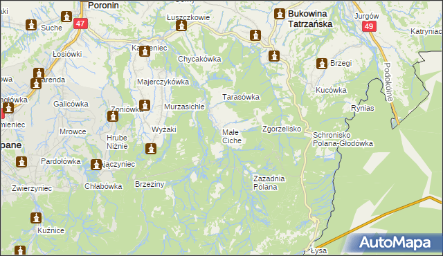 mapa Małe Ciche, Małe Ciche na mapie Targeo