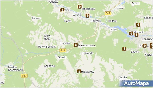 mapa Malewszczyzna gmina Krasnobród, Malewszczyzna gmina Krasnobród na mapie Targeo