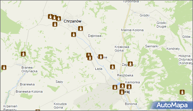 mapa Malinie gmina Chrzanów, Malinie gmina Chrzanów na mapie Targeo