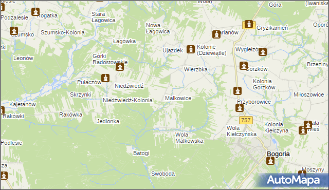 mapa Malkowice gmina Bogoria, Malkowice gmina Bogoria na mapie Targeo