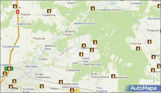 mapa Małomierzyce, Małomierzyce na mapie Targeo