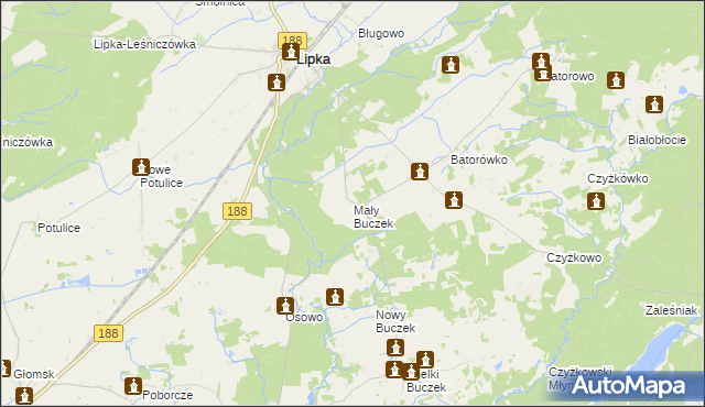 mapa Mały Buczek gmina Lipka, Mały Buczek gmina Lipka na mapie Targeo