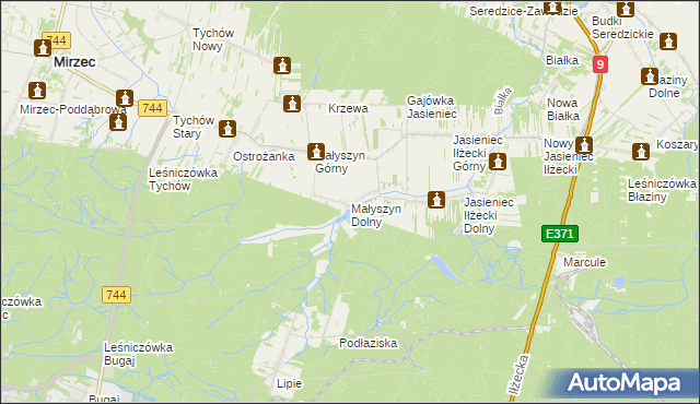 mapa Małyszyn Dolny, Małyszyn Dolny na mapie Targeo