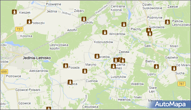 mapa Marcelów gmina Pionki, Marcelów gmina Pionki na mapie Targeo