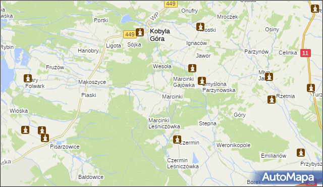 mapa Marcinki, Marcinki na mapie Targeo