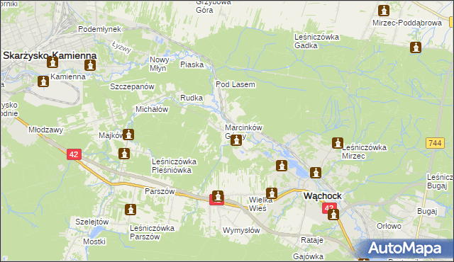 mapa Marcinków gmina Wąchock, Marcinków gmina Wąchock na mapie Targeo