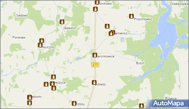 mapa Marcinkowice gmina Tuczno, Marcinkowice gmina Tuczno na mapie Targeo