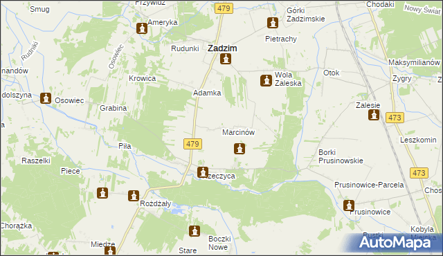 mapa Marcinów gmina Zadzim, Marcinów gmina Zadzim na mapie Targeo