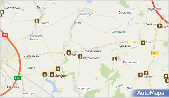 mapa Marcinowice gmina Mściwojów, Marcinowice gmina Mściwojów na mapie Targeo