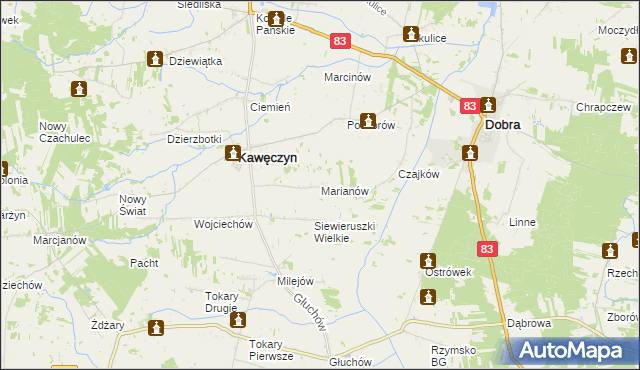 mapa Marianów gmina Kawęczyn, Marianów gmina Kawęczyn na mapie Targeo