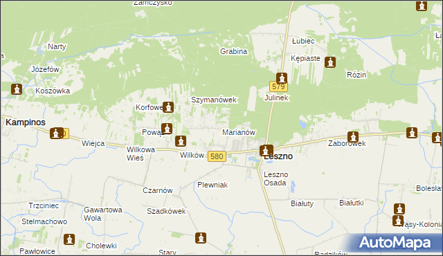 mapa Marianów gmina Leszno, Marianów gmina Leszno na mapie Targeo