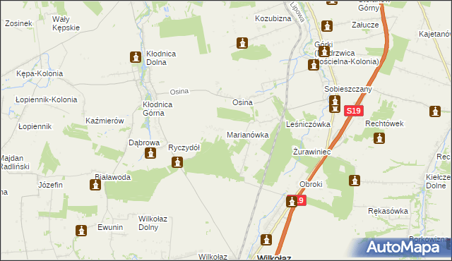 mapa Marianówka gmina Wilkołaz, Marianówka gmina Wilkołaz na mapie Targeo