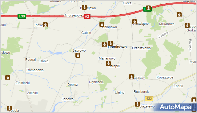 mapa Marianowo gmina Dominowo, Marianowo gmina Dominowo na mapie Targeo