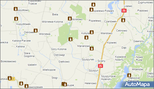 mapa Marianowo gmina Ślesin, Marianowo gmina Ślesin na mapie Targeo