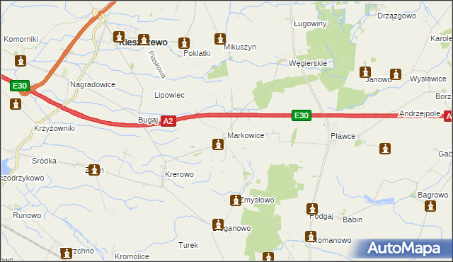 mapa Markowice gmina Kleszczewo, Markowice gmina Kleszczewo na mapie Targeo