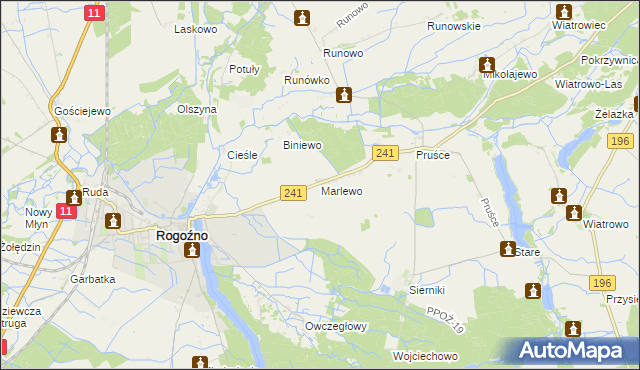 mapa Marlewo gmina Rogoźno, Marlewo gmina Rogoźno na mapie Targeo