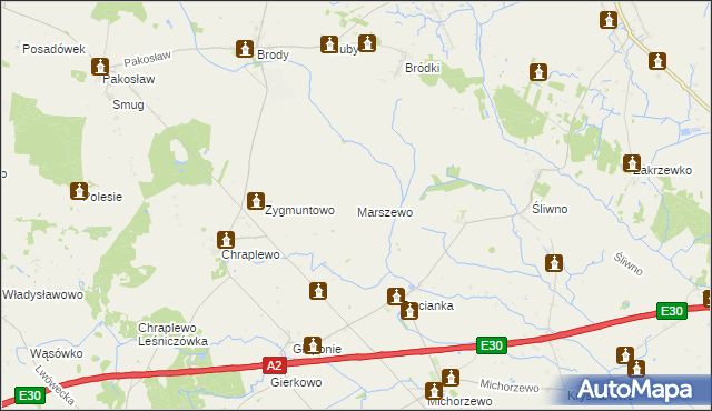 mapa Marszewo gmina Lwówek, Marszewo gmina Lwówek na mapie Targeo