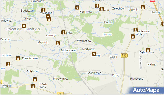 mapa Martynów gmina Chynów, Martynów gmina Chynów na mapie Targeo