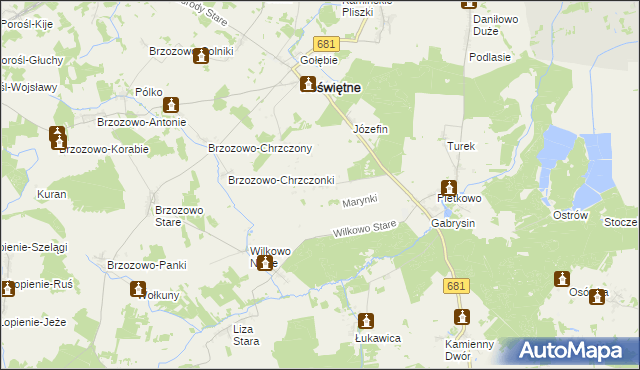 mapa Marynki gmina Poświętne, Marynki gmina Poświętne na mapie Targeo