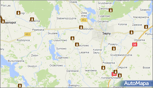 mapa Marynowo gmina Sejny, Marynowo gmina Sejny na mapie Targeo