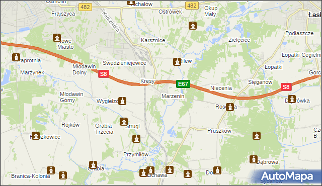 mapa Marzenin gmina Sędziejowice, Marzenin gmina Sędziejowice na mapie Targeo