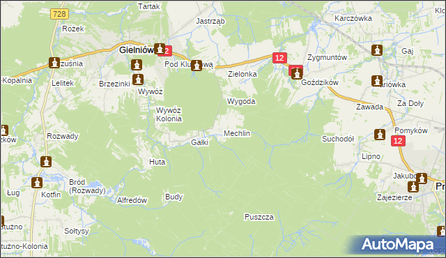 mapa Mechlin gmina Gielniów, Mechlin gmina Gielniów na mapie Targeo