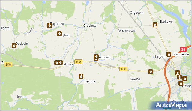 mapa Mechowo gmina Płoty, Mechowo gmina Płoty na mapie Targeo