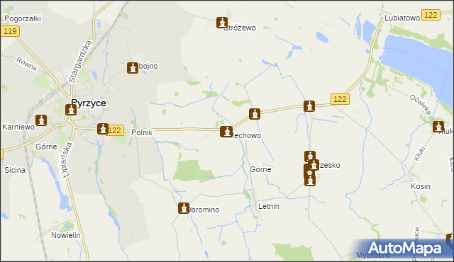 mapa Mechowo gmina Pyrzyce, Mechowo gmina Pyrzyce na mapie Targeo