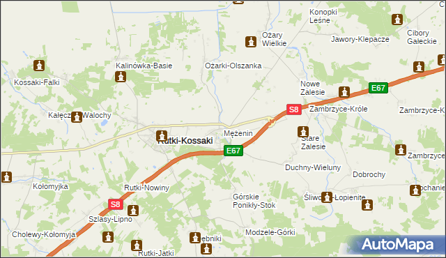 mapa Mężenin gmina Rutki, Mężenin gmina Rutki na mapie Targeo