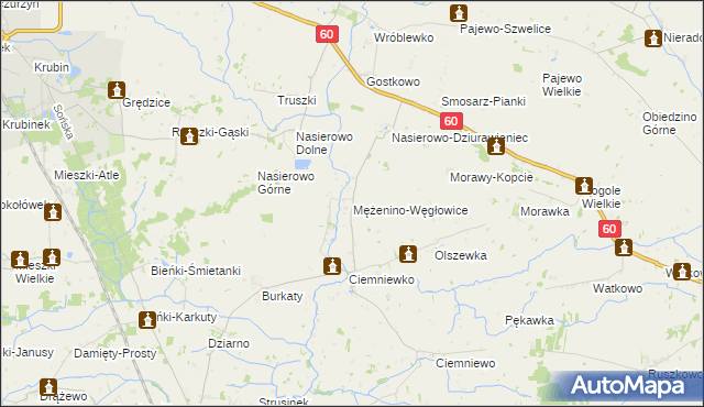 mapa Mężenino-Węgłowice, Mężenino-Węgłowice na mapie Targeo