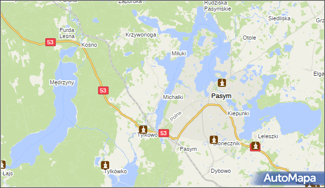 mapa Michałki gmina Pasym, Michałki gmina Pasym na mapie Targeo