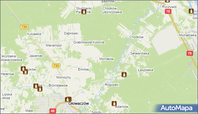 mapa Michałów gmina Głowaczów, Michałów gmina Głowaczów na mapie Targeo