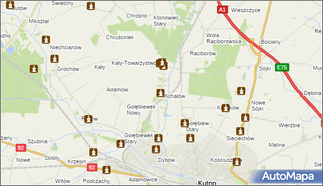 mapa Michałów gmina Kutno, Michałów gmina Kutno na mapie Targeo